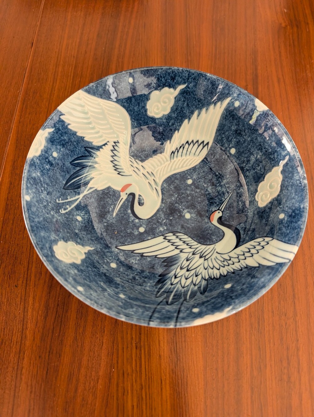 Mino Ware Japan Ceramics Deep Round Plate Dish Crane in the Sky Pre Owned
